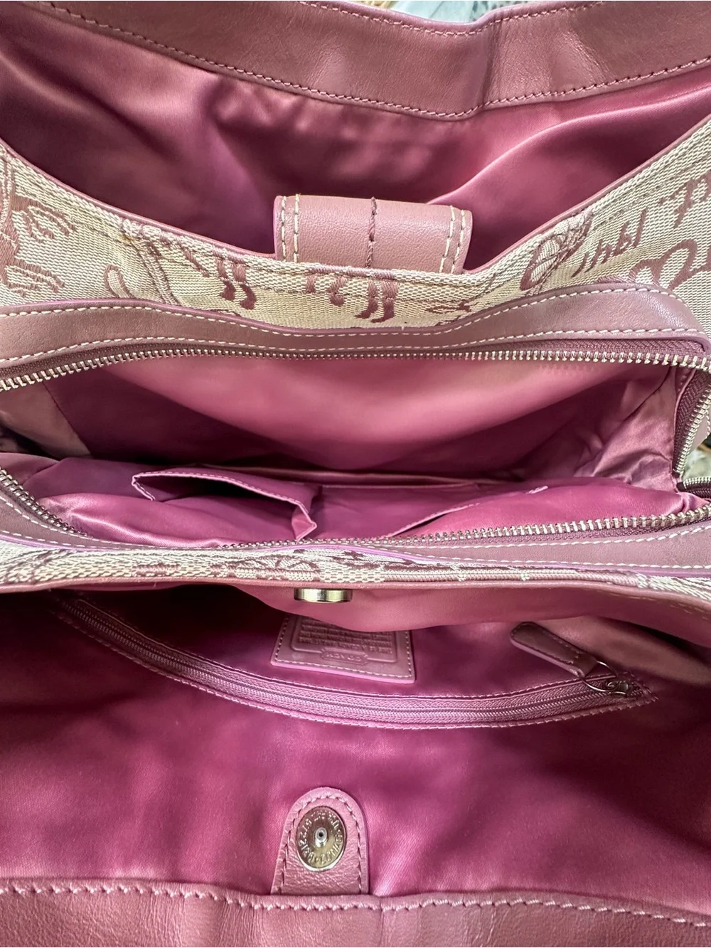 Coach Soho Lyn Horse & Carriage Pink Jacquard & Leather Trim Large Hobo Y2K